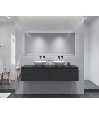 GLISS DESIGN Gliss Design Eros Badkamermeubel met Topblad Zwart Eiken 180cm MDF 2 sofclose lades