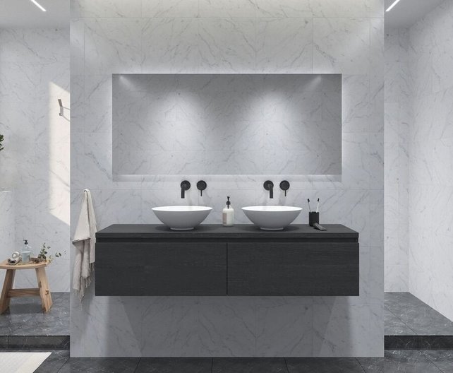 Gliss Design Eros Badkamermeubel met Topblad Zwart Eiken 180cm MDF 2 sofclose lades