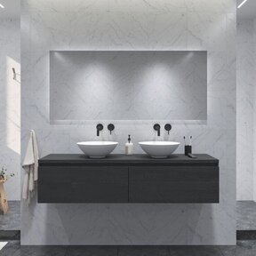 Gliss Design Eros Badkamermeubel met Topblad Zwart Eiken 160cm MDF 2 sofclose lades