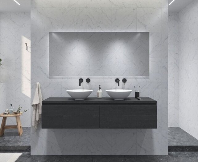 Gliss Design Eros Badkamermeubel met Topblad Zwart Eiken 160cm MDF 2 sofclose lades