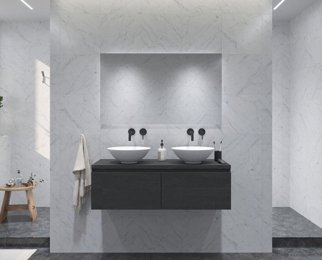 Gliss Design Eros Badkamermeubel met Topblad Zwart Eiken 140cm MDF 2 sofclose lades