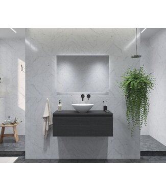 GLISS DESIGN Gliss Design Eros Badkamermeubel met Topblad Zwart Eiken 120cm MDF 1 sofclose lade