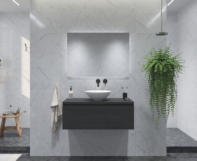 Gliss Design Eros Badkamermeubel met Topblad Zwart Eiken 120cm MDF 1 sofclose lade