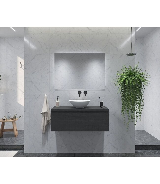 Gliss Design Eros Badkamermeubel met Topblad Zwart Eiken 100cm MDF 1 sofclose lade