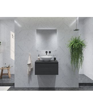 GLISS DESIGN Gliss Design Eros Badkamermeubel met Topblad Zwart Eiken 90cm MDF 1 sofclose lade