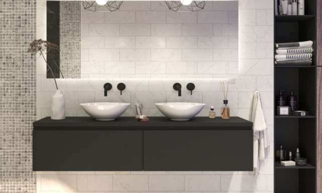 Gliss Design Eros Badkamermeubel met Topblad Mat Zwart 180cm MDF 2 sofclose lades