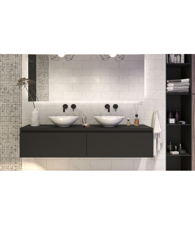 Gliss Design Eros Badkamermeubel met Topblad Mat Zwart 160cm MDF 2 sofclose lades