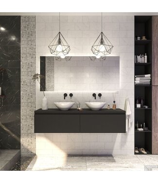 GLISS DESIGN Gliss Design Eros Badkamermeubel met Topblad Mat Zwart 160cm MDF 2 sofclose lades