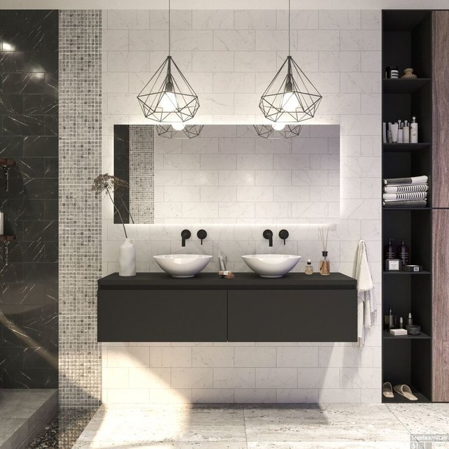 Gliss Design Eros Badkamermeubel met Topblad Mat Zwart 160cm MDF 2 sofclose lades Gliss Design Eros Badkamermeubel met Topblad Mat Zwart 160cm MDF 2 sofclose lades