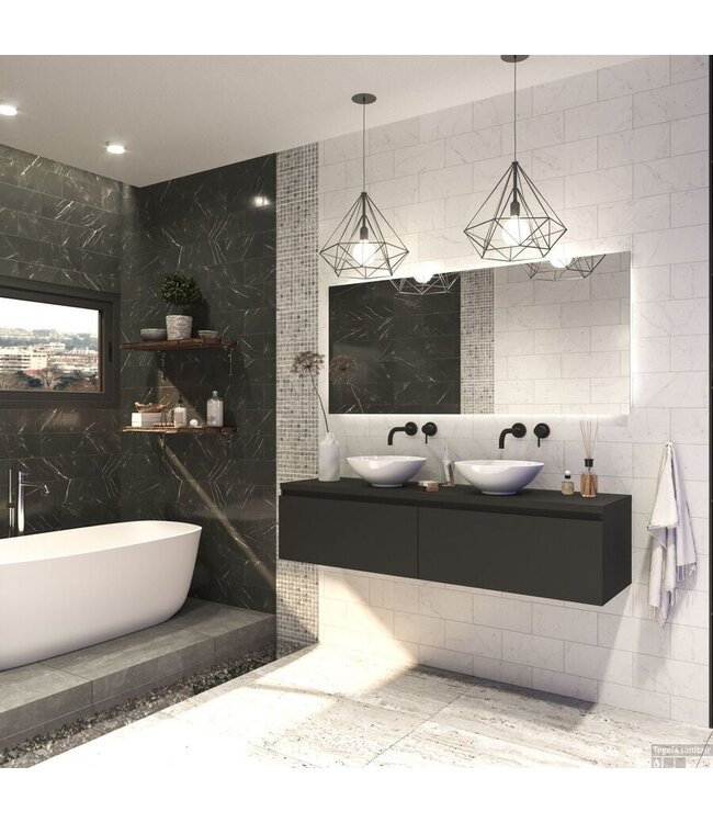 GLISS DESIGN Gliss Design Eros Badkamermeubel met Topblad Mat Zwart 160cm MDF 2 sofclose lades