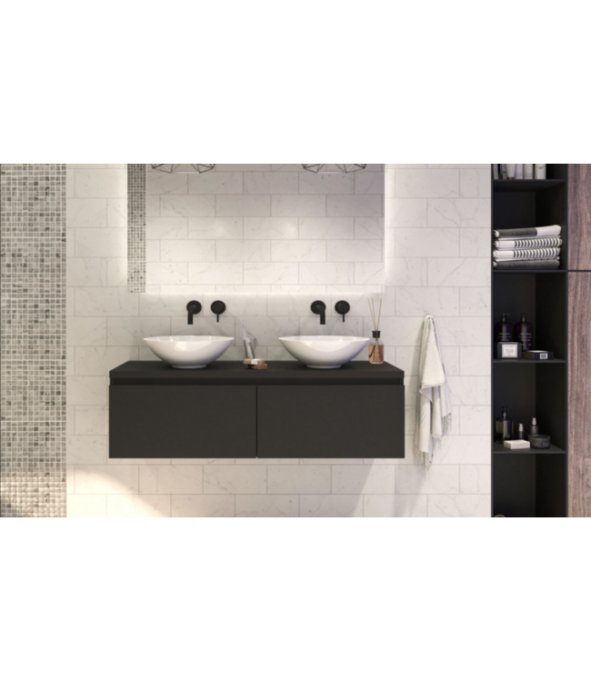 Gliss Design Eros Badkamermeubel met Topblad Mat Zwart 140cm MDF 2 sofclose lades