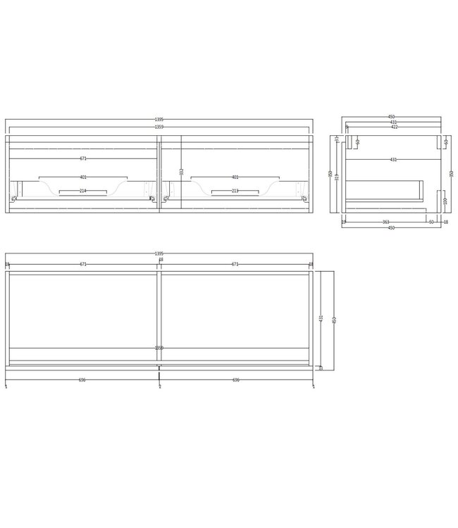 GLISS DESIGN Gliss Design Eros Badkamermeubel met Topblad Mat Zwart 140cm MDF 2 sofclose lades