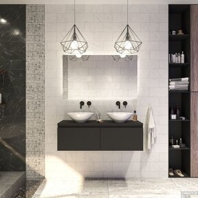 Gliss Design Eros Badkamermeubel met Topblad Mat Zwart 120cm MDF 2 sofclose lades