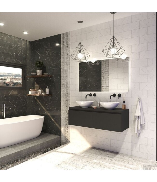 Gliss Design Eros Badkamermeubel met Topblad Mat Zwart 120cm MDF 2 sofclose lades