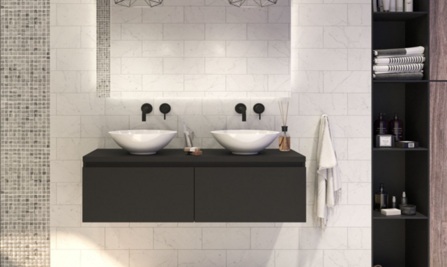 Gliss Design Eros Badkamermeubel met Topblad Mat Zwart 120cm MDF 2 sofclose lades