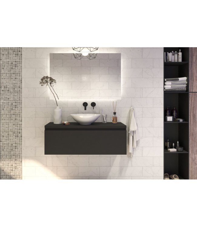 GLISS DESIGN Gliss Design Eros Badkamermeubel met Topblad Mat Zwart 100cm MDF 1 sofclose lade