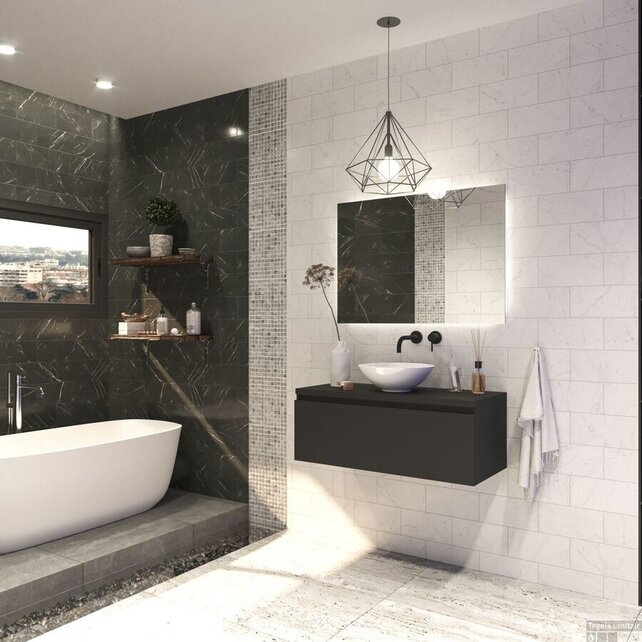 Gliss Design Eros Badkamermeubel met Topblad Mat Zwart 100cm MDF 1 sofclose lade