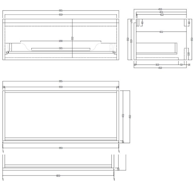 Gliss Design Eros Badkamermeubel met Topblad Mat Zwart 100cm MDF 1 sofclose lade