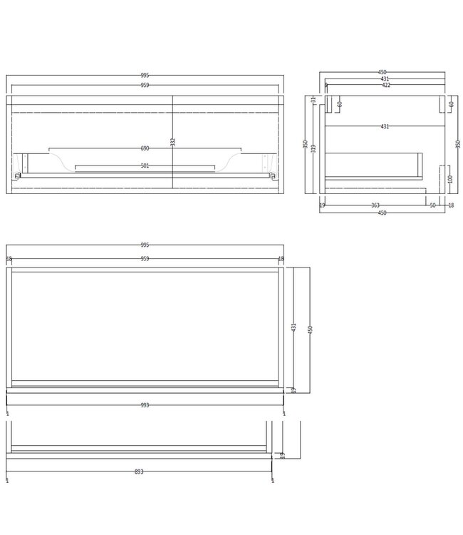 Gliss Design Eros Badkamermeubel met Topblad Mat Zwart 100cm MDF 1 sofclose lade