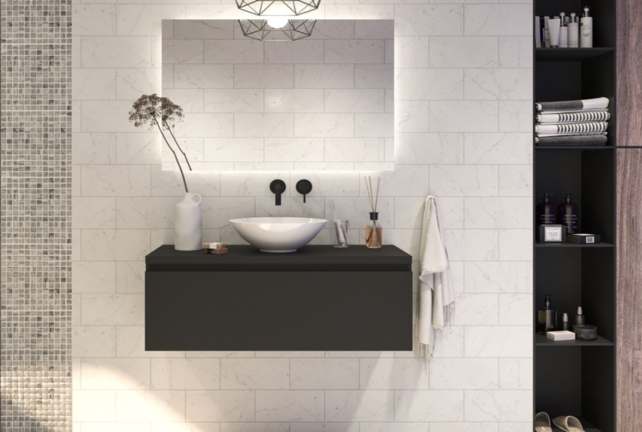 Gliss Design Eros Badkamermeubel met Topblad Mat Zwart 90cm MDF 1 sofclose lade