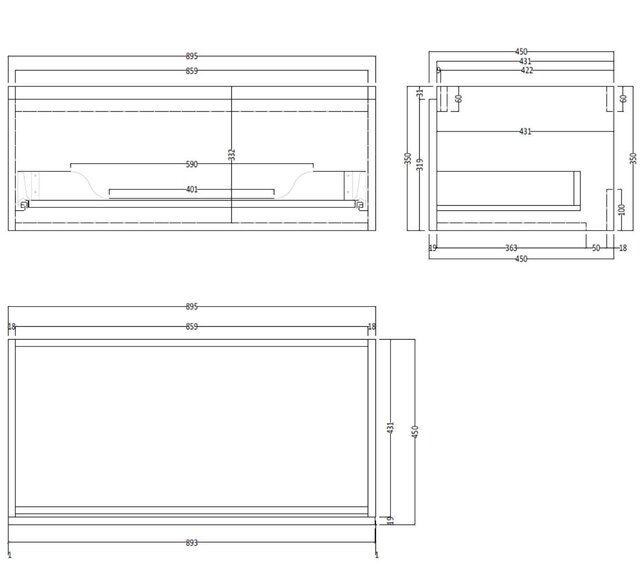 Gliss Design Eros Badkamermeubel met Topblad Mat Zwart 90cm MDF 1 sofclose lade