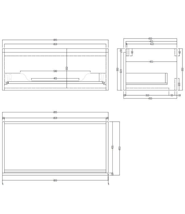 Gliss Design Eros Badkamermeubel met Topblad Mat Zwart 90cm MDF 1 sofclose lade