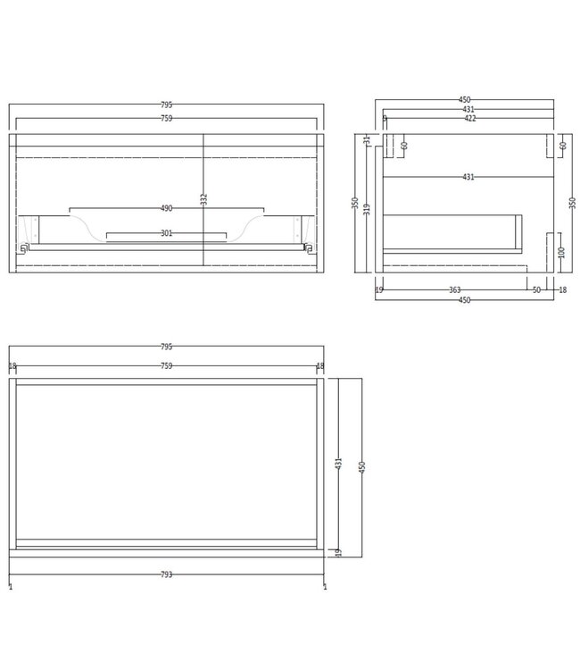 Gliss Design Eros Badkamermeubel met Topblad Mat Zwart 80cm MDF 1 sofclose lade
