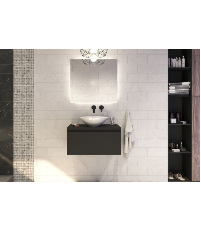 Gliss Design Eros Badkamermeubel met Topblad Mat Zwart 80cm MDF 1 sofclose lade