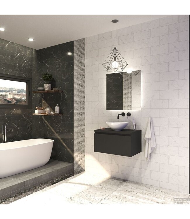 GLISS DESIGN Gliss Design Eros Badkamermeubel met Topblad Mat Zwart 80cm MDF 1 sofclose lade