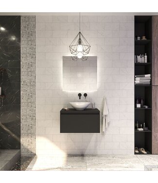 GLISS DESIGN Gliss Design Eros Badkamermeubel met Topblad Mat Zwart 70cm MDF 1 sofclose lade