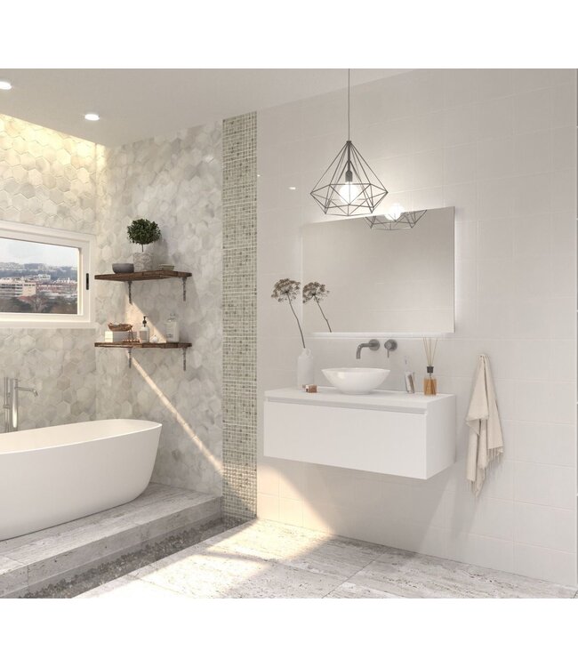 Gliss Design Eros Badkamermeubel met Topblad Mat Wit 90cm MDF 1 sofclose lade