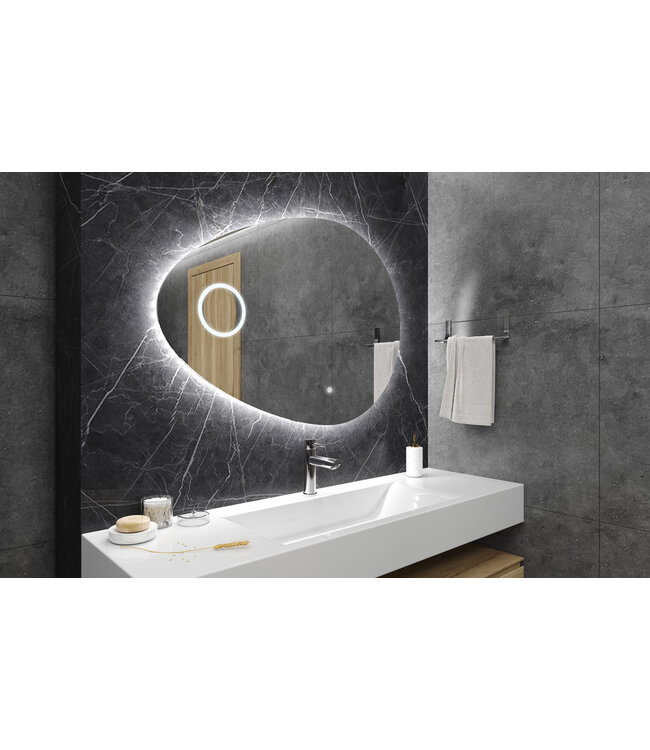 Gliss Design Atlas Badkamerspiegel 150x110cm geint. make-up spiegel + Spiegelverwarming + Dimbaar led-verlichting IP44