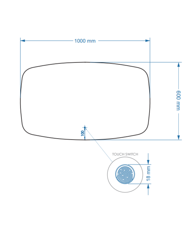 Gliss Design Erato Badkamerspiegel 100x60cm Spiegelverwarming + Dimbaar led-verlichting IP44