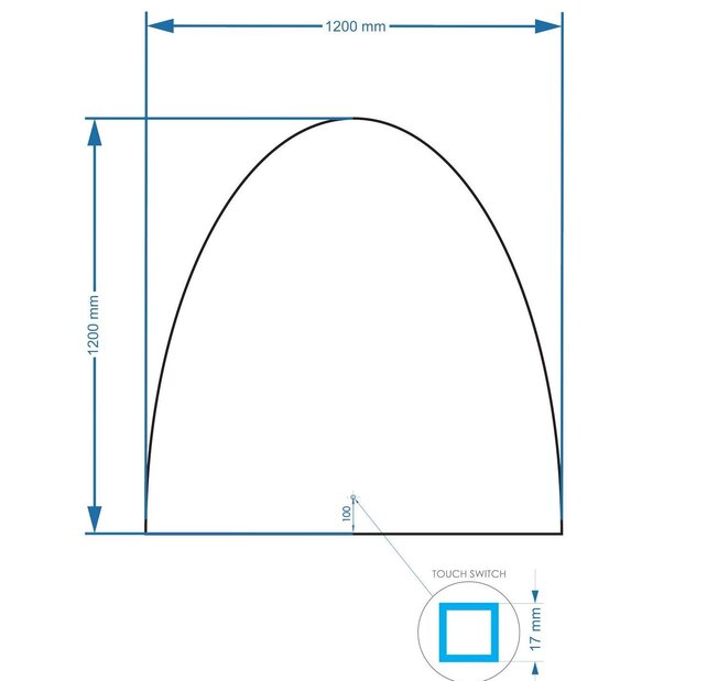 Gliss Design badkamerspiegel Eos 120x120cm Ronding Naar Boven met spiegelverwarming