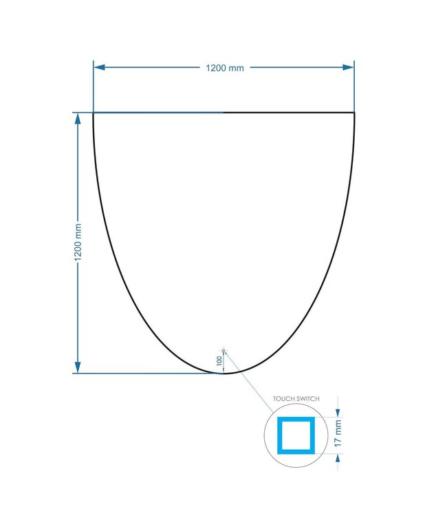 GLISS DESIGN Gliss Design badkamerspiegel Eos 120x120cm Ronding Naar Beneden met spiegelverwarming