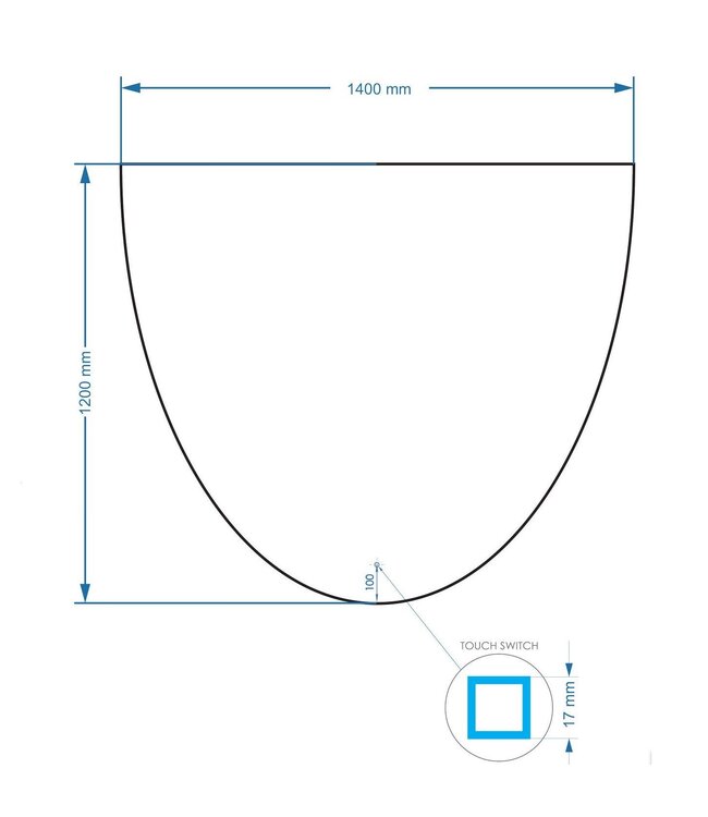 Gliss Design badkamerspiegel Eos 140x120cm Ronding Naar Beneden met spiegelverwarming