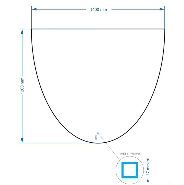 Gliss Design badkamerspiegel Eos 140x120cm Ronding naar Boven met spiegelverwarming