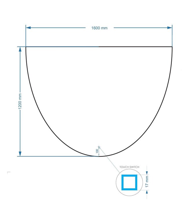 Gliss Design badkamerspiegel Eos 160x120cm Ronding naar Boven met spiegelverwarming