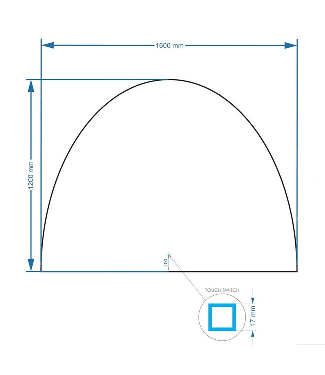 Gliss Design badkamerspiegel Eos 160x120cm Ronding naar Boven met spiegelverwarming