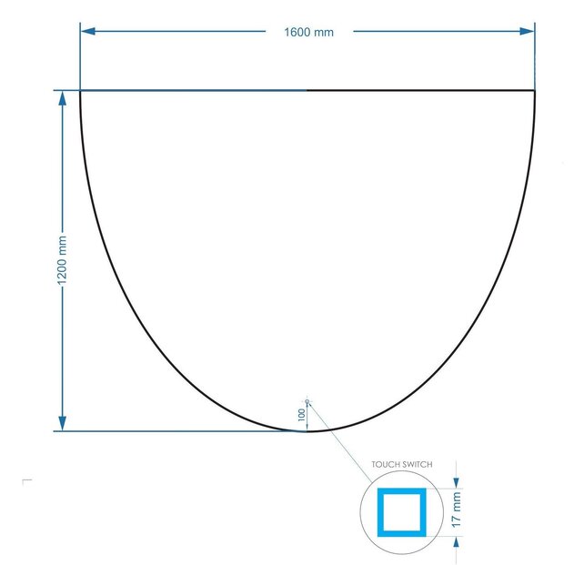 Gliss Design badkamerspiegel Eos 160x120cm Ronding naar Beneden met spiegelverwarming