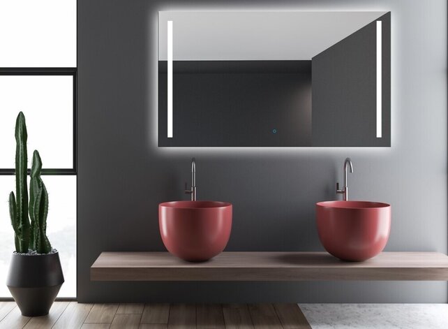 Badkamerspiegel met verlichting 100x70cm Gliss LED Verticaal Dubbel met spiegelverwarming (Alle maten) Badkamerspiegel met verlichting 100x70cm Gliss LED Verticaal Dubbel met spiegelverwarming (Alle maten)