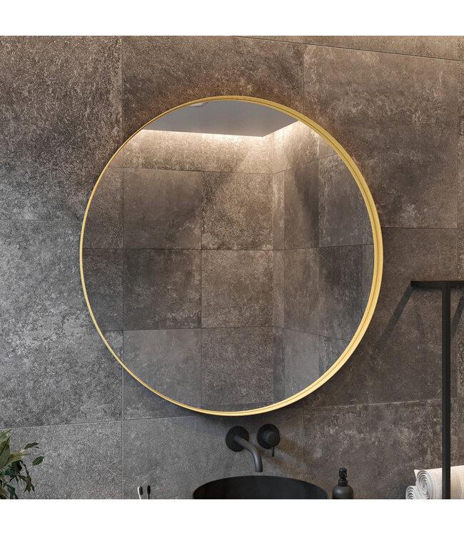 Gliss Design Athena ronde spiegel Mat Goud 60cm met verlichting en verwarming