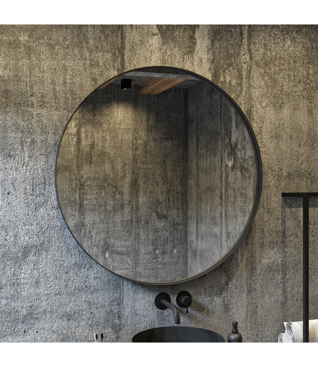 Gliss Design Athena ronde spiegel Mat Zwart 60cm met verlichting en verwarming