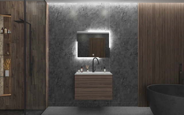 Gliss Design Melite Spiegel met verlichting en verwarming 80cm met touch bediening Gliss Design Melite Spiegel met verlichting en verwarming 80cm met touch bediening