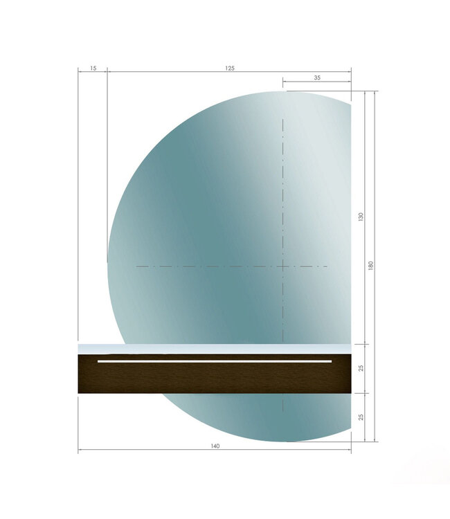Badkamerspiegel Calypso Halve Maan Links 120 cm met Dimbaar LED verlichting en verwarming