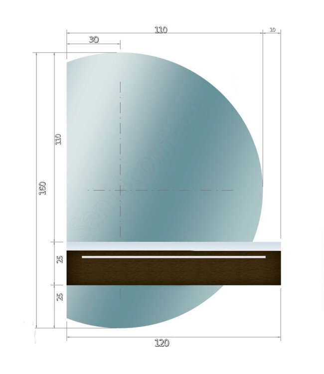 Badkamerspiegel Calypso Halve Maan Links 120 cm met Dimbaar LED verlichting en verwarming