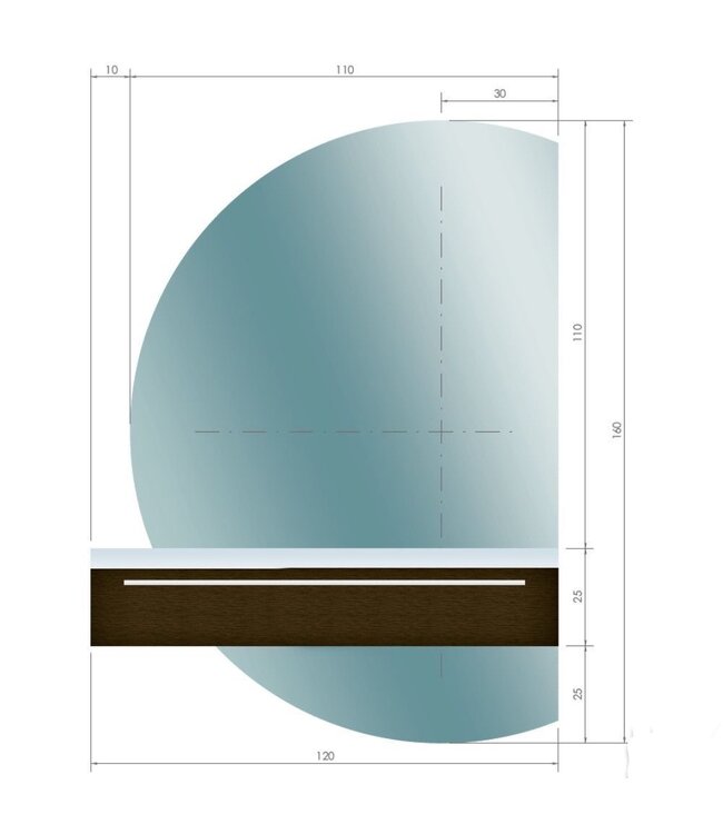 Badkamerspiegel Calypso Halve Maan Links 120 cm met Dimbaar LED verlichting en verwarming