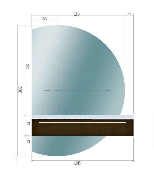 Badkamerspiegel Calypso Halve Maan Links 140 cm met Dimbaar LED verlichting en verwarming