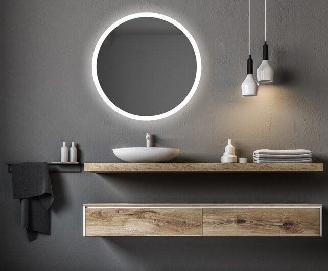 Gliss Design Badkamerspiegel Rond Circum 80cm met Framework Verlichting met verwarming dimbaar LED Gliss Design Badkamerspiegel Rond Circum 80cm met Framework Verlichting met verwarming dimbaar LED