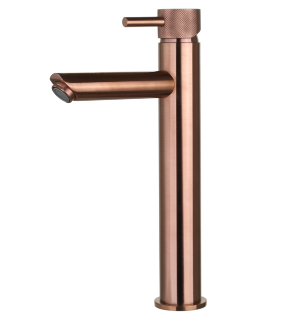 Wastafelkraan Ribbed Koper Brons Opbouw Hoog 30cm